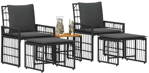 vidaXL Gartenmöbel Set 5 pcs Schwarz und Dunkelgrau, Akazienholz Tisch, rustikales Gartenmöbelset, wetterfeste Stühle, langlebige Rattan-Sitze, modernes Terrassen-Feeling