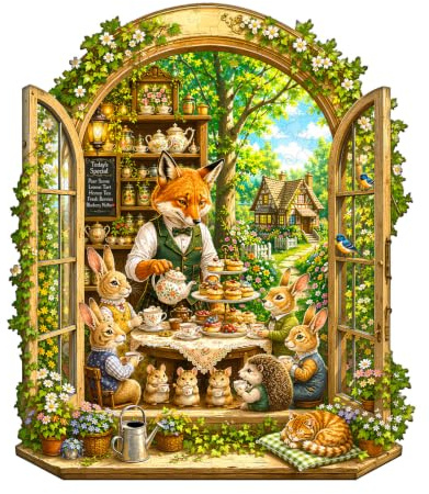 Wooden Puzzles for Adults - 13.4 in x 11.5 in Forest Afternoon Tea Puzzle | 265 Pieces Jigsaw Puzzles, Birthday Christmas Thanks Gifts for Women Men Puzzle Lovers