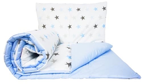 2 Piece Baby Children Quilt Duvet & Pillow Set 120x90 cm to fit Toddler Cot Bed (Stars Blue)