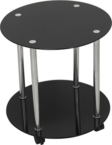 AVF T62 Living Room Wheeled 2 Shelf Occasional Table in Black Glass with Chrome Legs