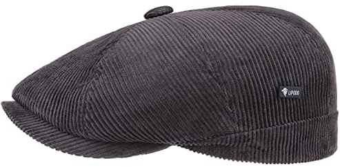 Lipodo 8 Panel Cord Flatcap Herren Flat Cap Baumwolle Schiebermütze Made in Italy Unifarben Herbst Winter Regular-Fit Gefüttert grau M (56-57 cm)