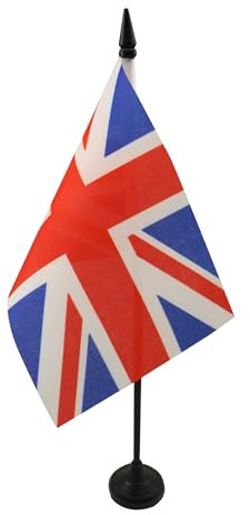 AZ FLAG - Drapeau De Table Royaume-Uni - 15x10 cm - Mini Drapeau Anglais De Bureau 100% Polyester Avec Hampe De 25cm Et Socle En Plastique Noir