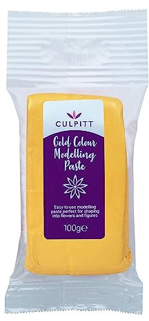 CULPITT Metallic Colour Food Modelling Pastes, Sugar Paste for Celebration Cake Models, Hearts, Stars, Flowers, Leaves - Gold 100g