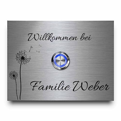 Gravierte Türklingel mit Namen und Motiv - Klingelschild Modell Weber ab 10x7 cm | Personalisiert mit Wunschgravur und Motiv - Optional mit diversem Zubehör