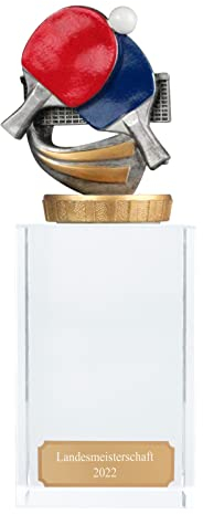 Pokal, Trophäe Tischtennis mit Glassockel 13cm hoch Größe S mit Gravur