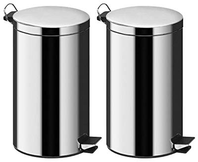 Denny International 3L Silver Pedal Bin Stainless Steel Kitchen Bathroom Toilet Rubbish Set of 2