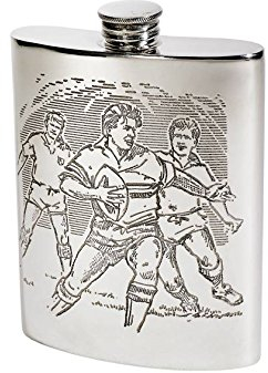 Wentworth Pewter- Rugby Pewter Kidney Flask,Hip Flask, Spirit Flask, 6oz Capacity, Hunting Scene