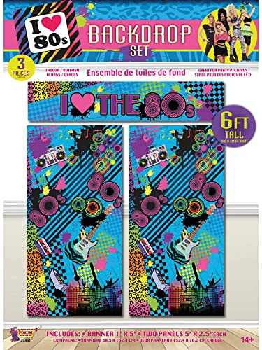 I Love The 80s' Multicolor Backdrop Set (182 cm) 3 Pcs. - Stunning Design, Perfect for Retro Parties, Events, Festivals, Photoshoots, & More Halloween