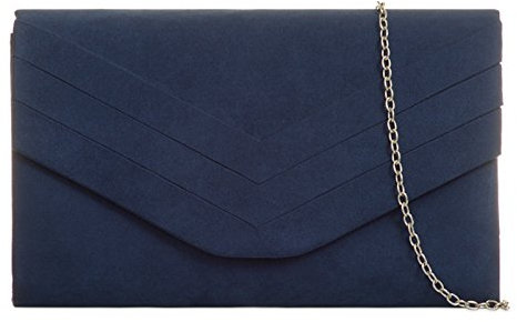 fi9® Sac à main élégant en daim Style enveloppe Mariage Soirée Fête - Bleu - bleu marine,