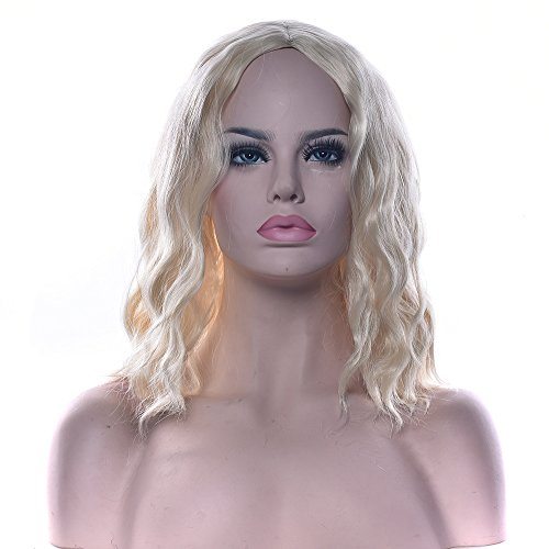 Fouriding Perücke kurz lockige Welle Frauen Bob Haare Perücken für Damen Halloween Cosplay Party Anime Fasching Kostüm (Hellblond)