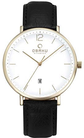 Obaku Herren-Armbanduhr aus schwarzem Leder, Riemen