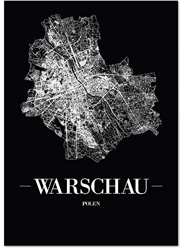 JUNIWORDS Stadtposter - Wähle Deine Stadt - Warschau - 21 x 30 cm Poster - Schrift A - Schwarz
