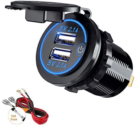 Thlevel Auto USB Ladegerät KFZ Steckdose 5V 4.2A Schnellladung mit LED Anzeige wasserdichte und Staubdicht für 12V bis 24V Fahrzeuge Boot Motorrad SUV Bus LKW Wohnwagen Marine Blau