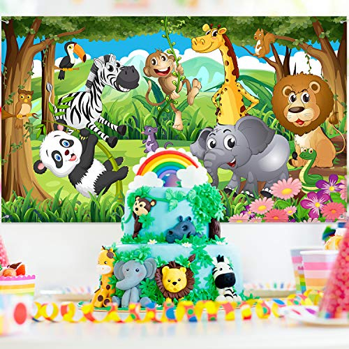 Urwald Thema Party Dekorationen, Extra Große Stoff Geburtstag Party Poster für Urwald Thema Party Zubehör, Urwald Safari Hintergrund Banner, Urwald Tier Foto Stand Hintergrund Banner