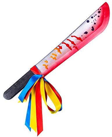 Boland 72360 - Machete Horror Clown, 1 Stück, Länge 53 cm, Blut, mehrfarbige Bänder, Kunststoff, Waffe, Schwert, Dolch, Psychopaten, Serienkiller, Zubehör, Accessoire, Karneval, Mottoparty, Halloween