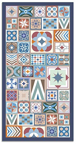 Panorama Tapis Vinyle - Modèle Style Carreaux Ciments Multi 140x200 cm - Différentes Tailles - Deco Maison, Cuisine, Chambre et Exterieur