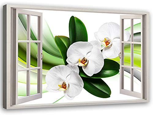 Quadro Stampa Moderna orchidee Foto su Tela finestra con vista bianco 90x60 cm