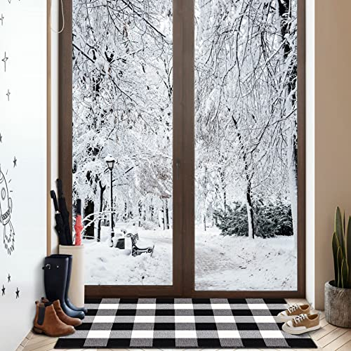 Buffalo Plaid Teppiche Outdoor mit Anti-Rutsch-Matte, 79,5 x 109,9 cm, karierter Teppich, schwarz und weiß, Fußmatte, waschbar, Baumwolle gewebt, geschichtet für Küche/Bauernhaus/Veranda