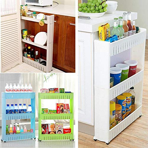 HYGRAD® Slide Out Storage Tower Folding 3/4 Tier Rolling Castor Kitchen Bathroom Trolley Rack UK (White, 3 Tier)