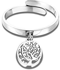 PengJin Pendentif arbre de vie pour femme - Bague réglable en argent - Cadeau d'anniversaire, de demande en mariage - Cadeau pour fille et femme, Cristal