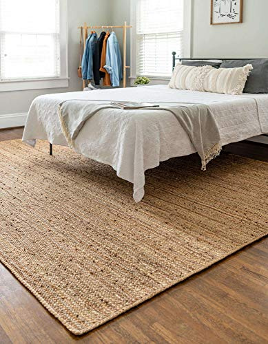 Hand Woven Jute Area Rug 9x12 Feet Rectangle - Handcrafted Braided Design, Indoor & Outdoor Reversible Natural Fiber Rug - Rustic Farmhouse Carpet for Living Room, Hallway, Bedroom (Natural, 9'x12')