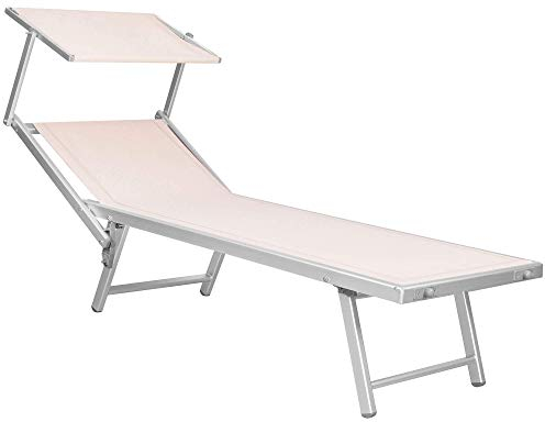 SPRINGOS Sonnenliege Gartenliege Sonnendach Rückenlehne Einstellbar 60 x 180 cm Rahmen aus Aluminium Textilene-Bespannung max. 120 kg Verstellbares Dach Garten Terrasse Patio Balkon
