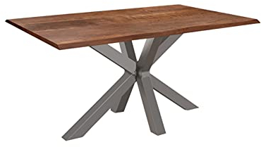 SAM Baumkantentisch 160 x 85 cm Spyro, Akazienholz nussbaumfarben & massiv, Esszimmertisch mit silbernem Spider-Metallgestell, Platte 26 mm