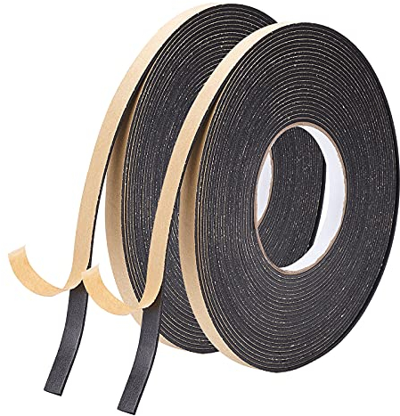 SUPERFINDINGS 2 Rolle Gesamt 20m Schaumstoff Dichtungsband 10mm Wetterfestes Schaumklebeband Schwarz Moosgummi selbstklebend für Tür Fenster Anti Kälte Wind Lärm und Kollision,Dicke: 2 mm