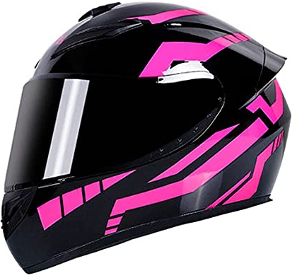 Vollgesichts-Motorradhelm für Frauen Schwarz & Pink Flip Up Front Motorradhelme Anti-Fog-Objektiv Moped Erwachsene Crash-Helm für Roller ATV Street Bike Elektroautos Bike (A,L(58-59 CM))