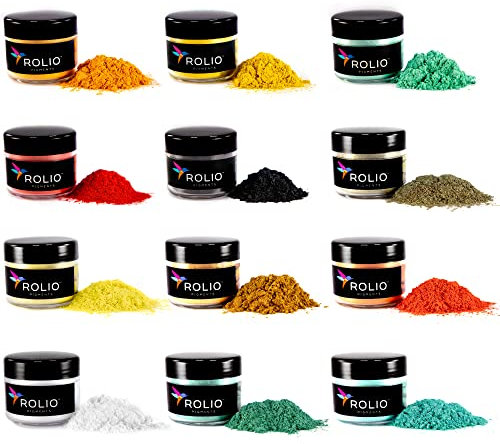 Rolio - Mica Powder - 12 Jars of Pigment for Paint, Dye, Soap Making, Nail Polish, Epoxy Resin, Candle Making, Bath Bombs, Slime - Autumn Hues