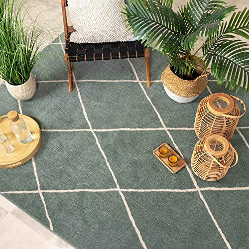 FRAAI | Home & Living Teppich Skandinavisch - Odin Lines Grün - Kurzflor - Kariert, Gestreift - Boho, Modern, Skandinavisch - Carpet