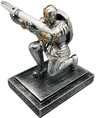 ThreeH Ausführender Ritter Stifthalter mit Stift Kunstharz Soldat Ornament mit Schild Rüstung Stiftständer Büromaterial Dekoration