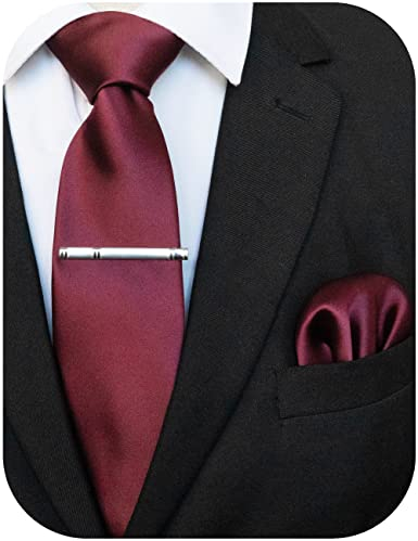 JEMYGINS Klassisch Formal Elegant Herren Seidenkrawatte Set-Krawatte & Einstecktuch Sets Maroon 2