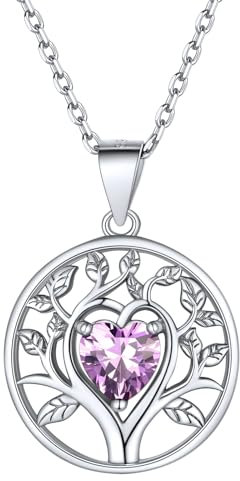 Supcare Halskette Silber Damen Anhänger Lebensbaum Kette 925 Baum des Lebens Kettenanhänger mit CZ Geburtsstein Silberkette Synthetic Alexandrite Tree of Life Necklace Modeschmuck für Valentinstag