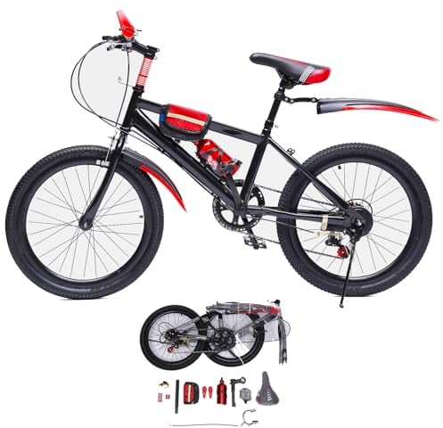 BJTDLLX Kinderfahrrad 20 Zoll Jungen Mädchen Rot Kinder Fahrrad 7-Gang Jugendfahrrad mit Kompass-Glocke