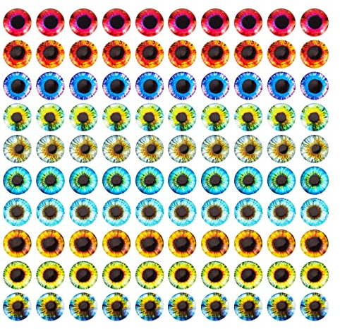 PandaHall 100 Stück Evil Eye Glascabochons 10 Style 12x4mm Leuchtende Tieraugen Drache Eule Menschliche Pupillenaugen Runde Cabochon Augen Für Kunstrequisiten Halloween Foto Cameo Anhänger
