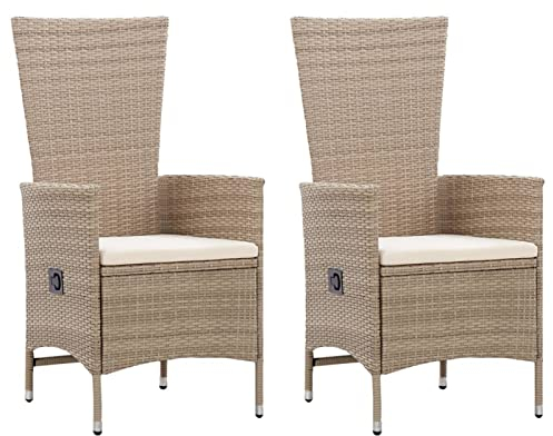 Chenshu Gartenstühle 2 STK. mit Auflagen, Balkonstuhl Hochlehner, Terrassenstuhl, Gartenmöbel Set, Balkon Stühle, Terrassenmöbel, Poly Rattan Beige