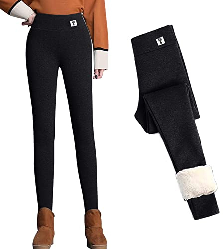CheChury Women Fleece Lined Leggings Women Super Thick Cashmere Tights Thermal High Waist Double Layer Pants Soft Winter Plush Warm Elastic Thermal Pants for Lady,CAT-Black,XL