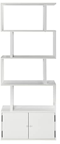 MODERION Regal, Wandregal,Bücherregal mit Unterschrank, Leiterregal,für Wohnzimmer, Büro, Schlafzimmer, Küche, S-förmiges Design,(174.5 x 70x25 cm) (Weiß)