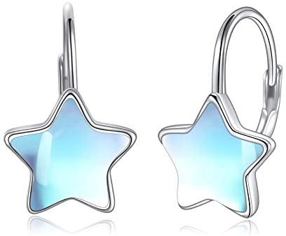 Stern Mondstein Ohrringe für Damen Sterling Silber Pentagramm Mondstein Creolen