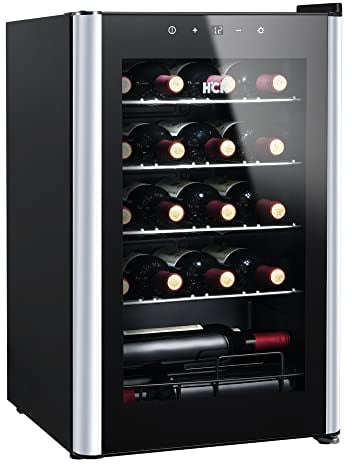 HCK Cantinetta Vino, 24 Bottiglie, 70L, Temperatura Regolabile 4-22°C, Porta a Tre Strati di Vetro, Controllo Touch, Silenziosa, Nero