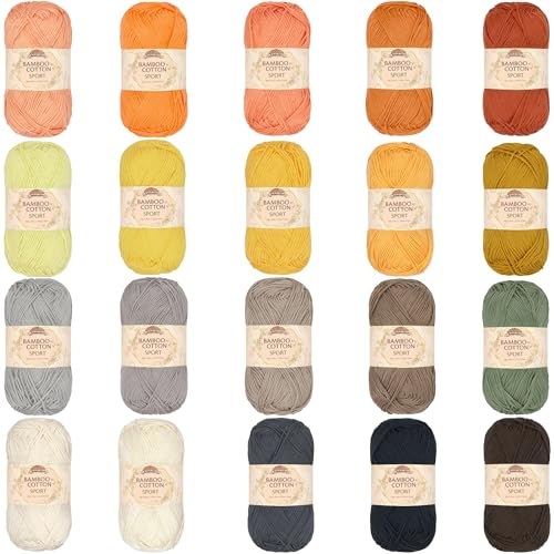JubileeYarn Bamboo Cotton Sport 4 Ply Yarn - 50g/Skein - Light Colours - 20 Skeins