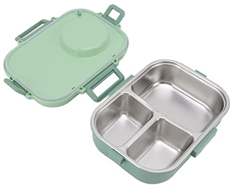 Thermal Lunch Containers, 4 Compartments Insulated Lunch Box Portable Box with Spoon, Chopsticks and Soup Bowl for School Office Picnic (Green)