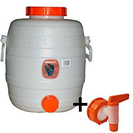 Lebensmittelechtes Getränkefass Mostfass Gärfass (20 Liter rund mit NW15 Auslaufhahn)