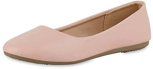 VAN HILL Damen Klassische Ballerinas Leder-Optik Schuhe Flache Leder-Optik Slippers Freizeit Slip Ons Schlupfschuhe 211185 Rosa 39