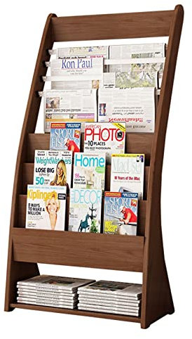 Zeitungsständer Bürohauptmall-Zeitschriftenständer für Regale, Prospektständer aus Holz mit 4 Stangen, für Wohnzimmerdekorationsausstellungen (Color : Brown)