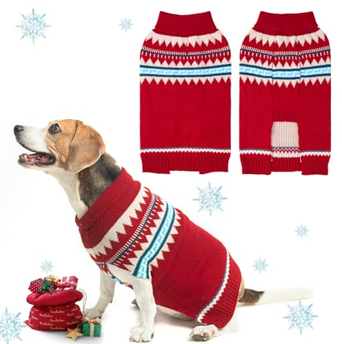 BINGPET Hundepullover – Rollkragenpullover, klassischer Strickpullover für kleine, mittelgroße und große Hunde, Haustier-Winterkleidung, warme Sweatshirts, Outfits für Hunde und Katzen, Rot, Größe M