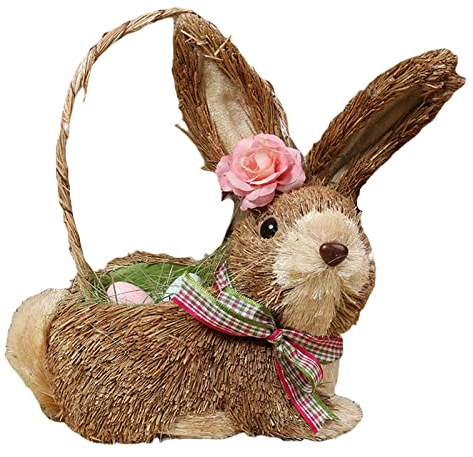 Adorno de Conejo de Paja Cesta de Huevos Rellenos Estatua de muñeca de Conejo for casa de Boda/7