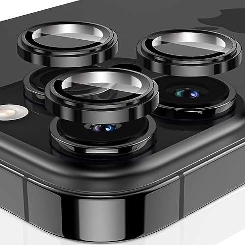 KoGiio Protector de Lente de Cámara Compatible con iPhone 15 Pro/iPhone 15 Pro Max, 9H Cristal Templado Aleación de Aluminio Protectores Objetivos Compatible con iPhone 15 Pro / 15 Pro Max -Negro
