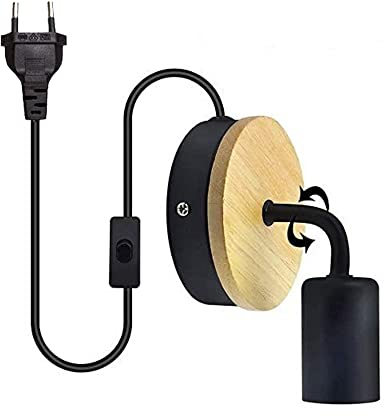 Chao Zan Wandleuchten, Moderne Wandlampe aus Metall und Holz Deko E27 Fassung Wandbeleuchtung Innen Wandlampe Mit Kabelschnur, Schalter und Stecker,Ohne Leuchtmittel (Schwarz)